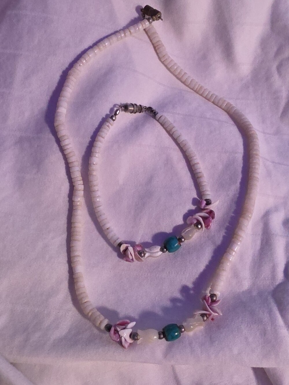 Vintage Puka Shell  Necklace & Bracelet Set